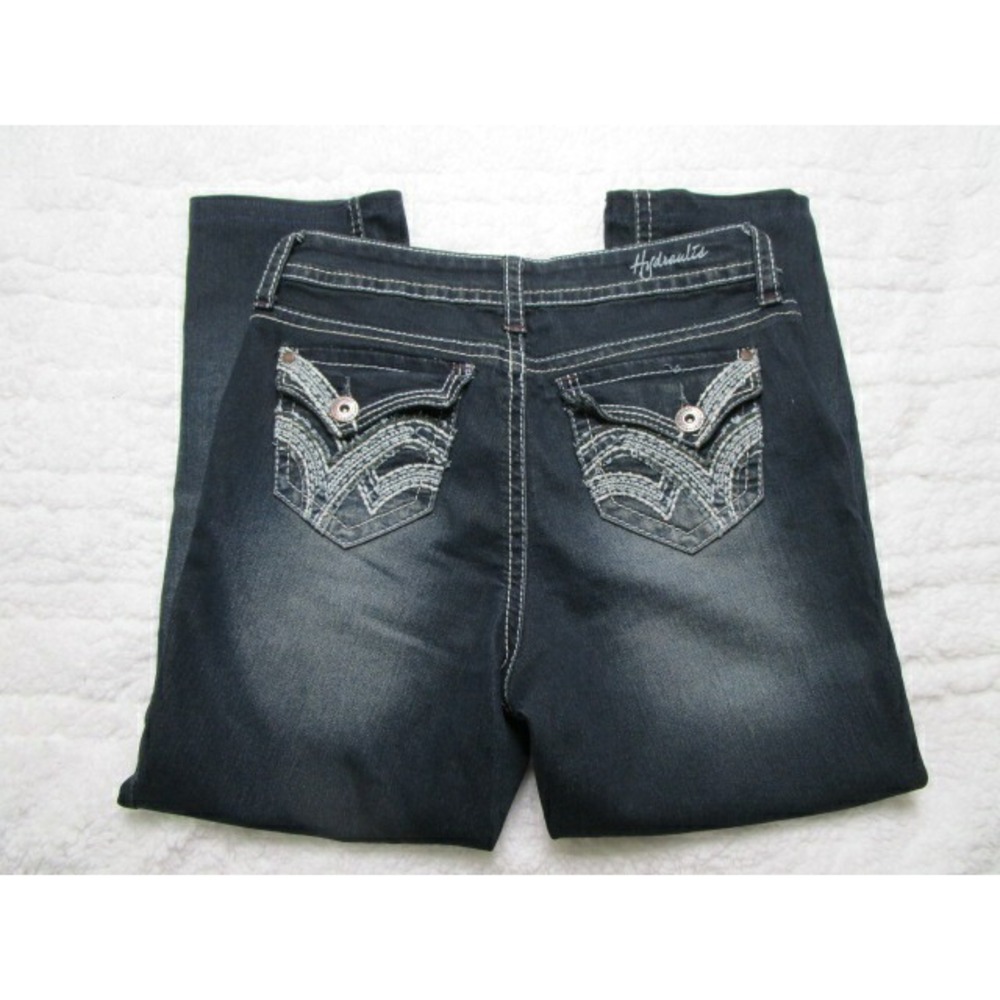 Hydraulic Women's Jeans 28 in Embroidered Pockets Dark Wash Mid Rise HEMMED